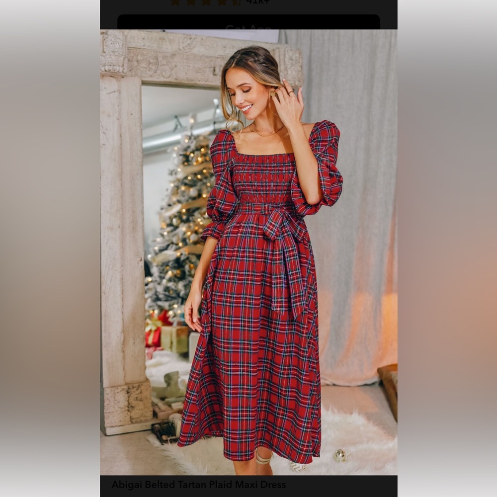 Abigai Belted Tartan Plaid Maxi Dress